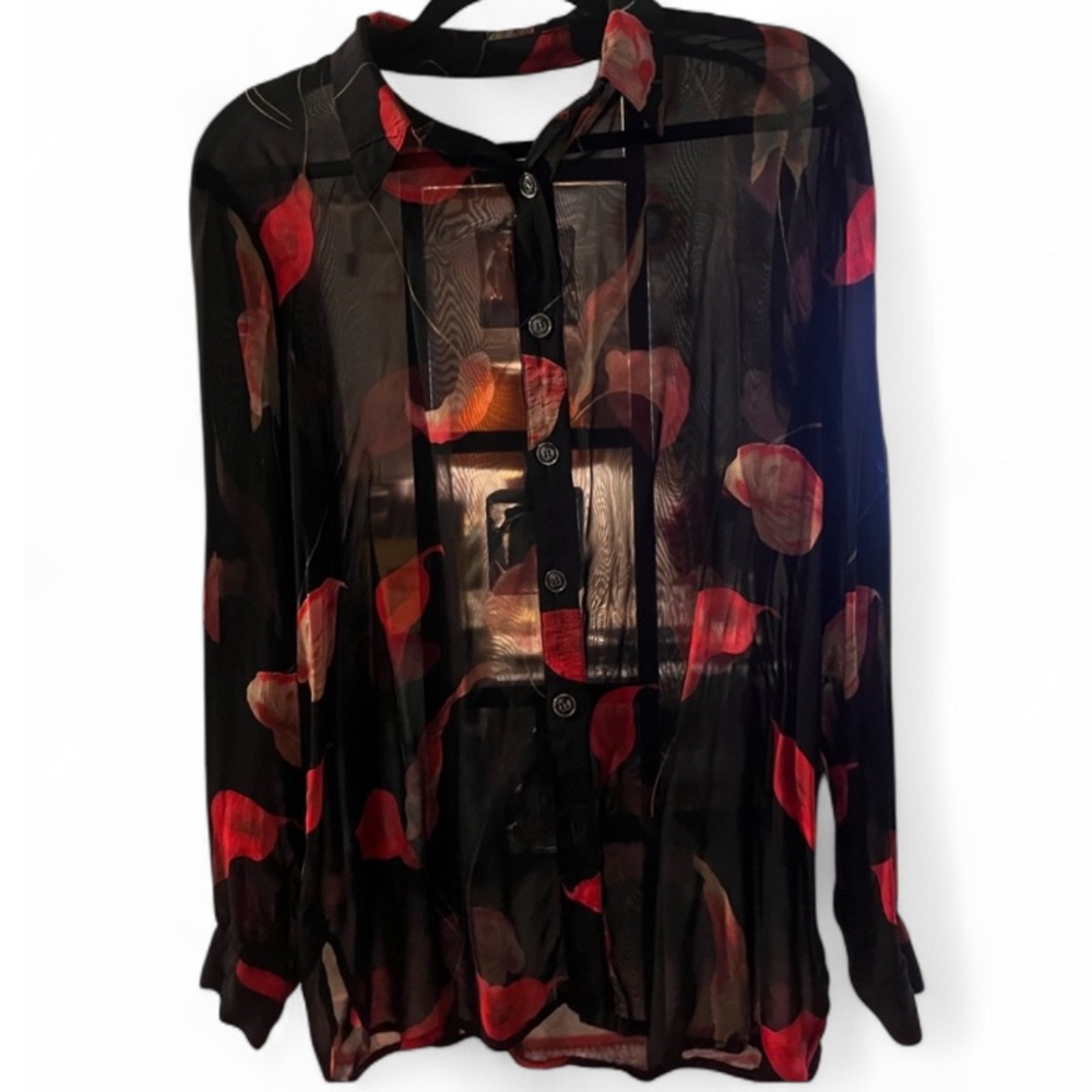 Vintage Coldwater Creek Black and Red Sheer Blouse